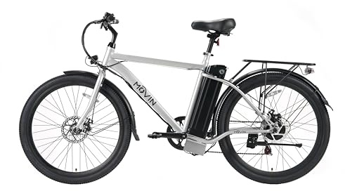 26 Silver Electric Bike for Adults 250W Rear Motor 36V12.5Ah Battery Hybrid E Bike with 7-Speed, LED Display, Disc Brakes, Pedal Assist Electric Bicycle - UK Legal - EB017S26S