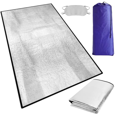 Alu Isomatte Schaummatten Schlafmatte,2x1m mit Tragetasche und Schlafmaske Aluminium Isomatte Faltbar Isoliermatte Outdoor mit Isolierdecke Campingmatte Thermodecke Camping für Zelt Strand
