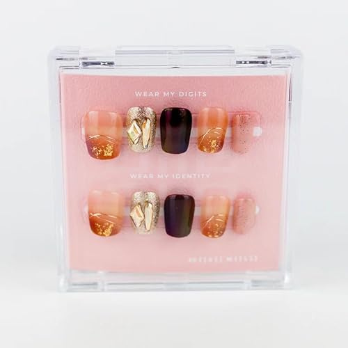Digits Press On Nails #2190 – Inferna Luxe | Medium Round Shape, Reusable Salon Quality Nail Tips for Women | Easy Apply, Long Lasting & Instant Manicure Set (XS)