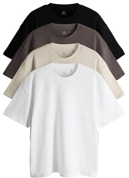 THE SET Herren Oversized Fit T-Shirts aus Baumwolle, 4er-Pack Black Grey White 3X-Large