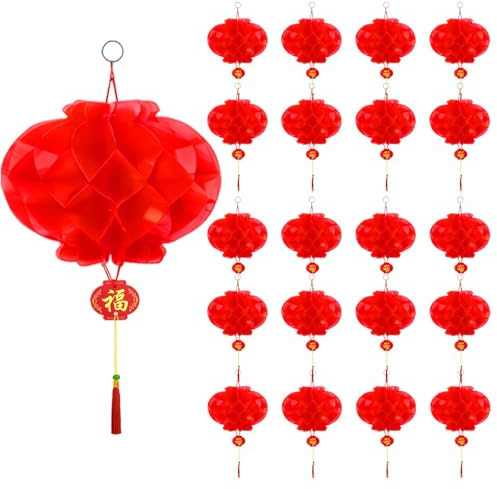 Rote Laterne, Papierlaternen, 20 Stück 25x20cm, Chinesische Neujahr Dekoration 2026, wasserdichte Papierlaternen Für Chinesisches Neujahrsfest, Laternenfest, Hochzeit, Geburtstag Party Dekoration