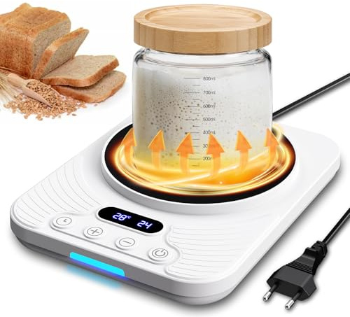 Sauerteigstarterwärmer, Wärmeplatte Präzise 1℃ Thermostat (21-43℃), 24H Timer, Automatische EIN/Aus-Funktion mit Speicher, Wärmegerät Ideal für Brotbacken & Fermentation