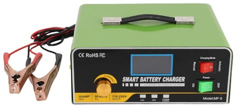Marhynchus Intelligentes Batterieladegerät, 12 V/24 V, 50 A, Autobatterieladegerät, Kfz-Batteriewartungsgerät für Standard-Gel-AGM-Batterien mit LED-Anzeige, Sicherheitsschutz (EU-Stecker)