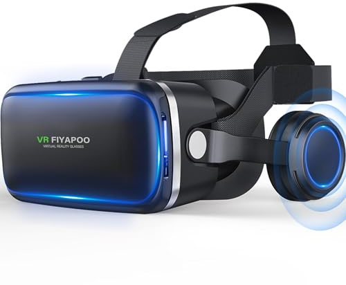 FIYAPOO 3D VR Brille mit HiFi Kopfhörern, Immersive Virtual Reality für Spiele & Filme, Ergonomisches Design, Unterstützt 4,7-6,6 Zoll Smartphones, Weihnachten Geschenk für Kinder