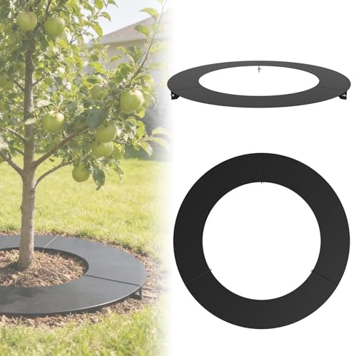 ACXIN Baumring aus Verzinktem Eisen Ø120 cm, Rasenkante Metall 2,0 mm Stark 15 cm Breit, Rasenkante Rund als stabile Rasenbegrenzung als praktische Mähkante für Bäume und Sträucher, Schwarz