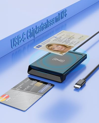 USB C Chipkartenleser mit NFC - SmartCard Reader/SIM Kartenlesegerät - kompatibel mit Mac OS X + Windows 11 - für den neuen Personalausweis Gesundheitskarte Bankkarten