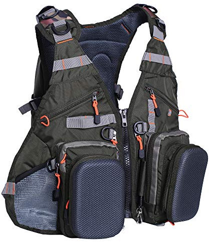 Raprance Gilet de pêche pour homme et femme - Pour activités de plein air - Pour pêche à la mouche et au bar - Sac à dos (vert kaki, FV02)