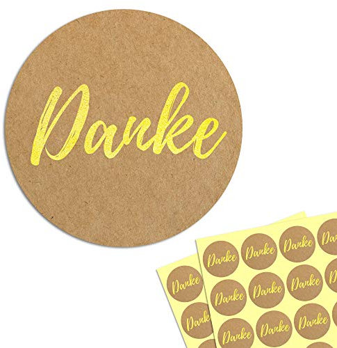 200 Stück - 40mm Danke Aufkleber Sticker Rund, Gold