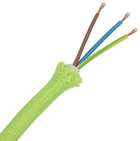 3m Stoffkabel Neon Grün 3x0,75qmm 3G Textilkabel Lampenkabel Leuchtenkabel Kabel Stromkabel umsponnen