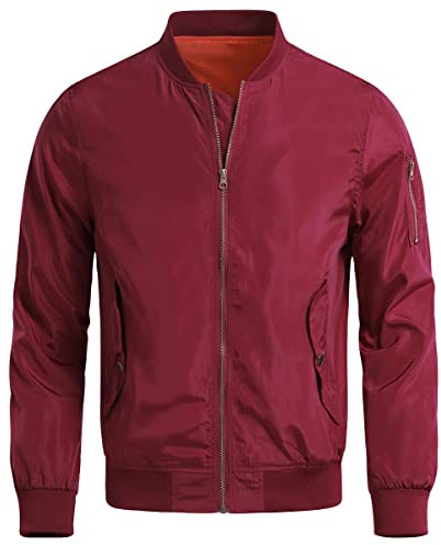 Allthemen Blouson Homme Léger Bomber Jacket Veste Homme Trench Casual Couleur Unie Rose XL