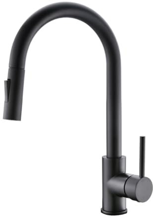 havin Schwarz Küchenarmatur mit Pull Down Sprayer, Messing und Edelstahl Material, mit cUPC Keramik Patrone, mit 10 Deck plattiert, Fit für 1 und 3 Löcher Küchenspüle, Mattschwarz HV601B