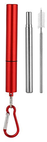 TOPINCN Reusable Stainless Steel Travel Straws Portable Collapsible Retractable Straw Kit with Cleaning Brush Aluminum Case(2#)