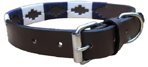 Handgefertigtes Hundehalsband aus Leder, bestickt, Polo-Argentinien, argentinischer Stil, südamerikanische Naht.