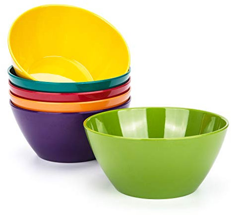 KOXIN-KARLU 6-inch Melamine Bowls, 26-ounce Cereal Bowls Salad Bowl, set of 6 Multicolor | 100% Melamine, Dishwasher Safe, BPA Free