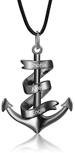 Anker halskette personalisierte mit gravur halskette anker mit silber anker anhänger personalisierte schmuck anker für männer vater damen paare mit 55+5 cm leder Ketten (Schwarz)