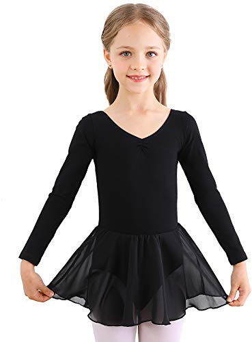 Bezioner Kinder Ballettkleidung Mädchen Ballettkleid Langarm Balletttrikot Ballettanzug Tanzkleid Tanzbody aus Baumwolle mit Chiffon Rock Tütü Schwarz 120