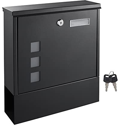 WOOHSE Briefkasten mit Zeitungsfach, Namensschild, Sichtfenster, Abschließbar Inkl. 2 Schlüssel, Wandbriefkasten, Einfache Montage, Farbe: Schwarz