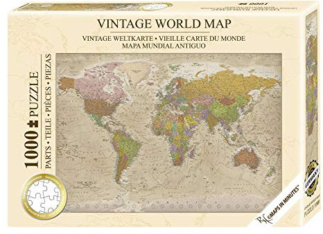Close Up Weltkarte Vintage Puzzle 1000 Teile - Die Welt - 68 x 48 cm Premium Map 2020 - MAPS IN Minutes