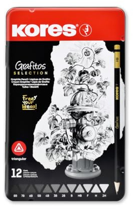 Kores Grafitos Art-Set mit 12 Bleistiften in unterschiedlichen Härtegraden, in Metallbox