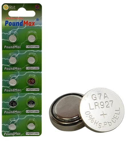 10x AG7 (LR57, LR927, 395) 1,5V - Poundmax Alkaline Knopfzellen-Batterien | 1x 10er-Packung
