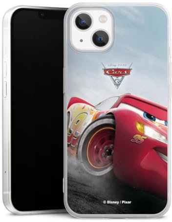 Slim Case extra dünn kompatibel mit Apple iPhone 13 Silikon Handyhülle transparent Hülle Lightning McQueen 95 Offizielles Lizenzprodukt Cars