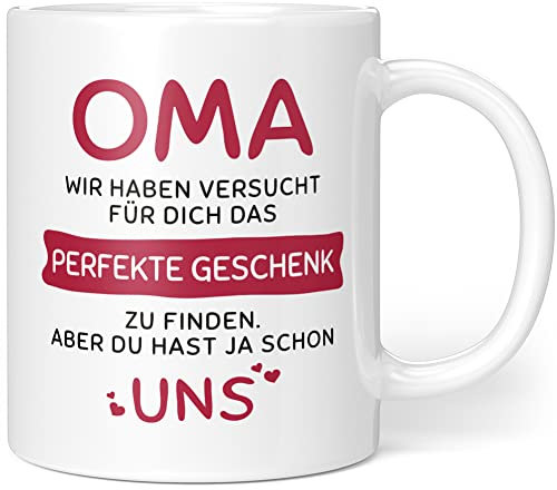Geschenkideen Oma - Das Perfekte Geschenk Aber Du Hast Ja Uns - Geschenke für Oma Tasse - Großmutter Enkel Geschenk Geburtstag - Keramik 330ml