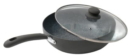 Durastone 28cm Grey Wok with Glass Lid, Non-Stick, Induction & All Hob Compatible