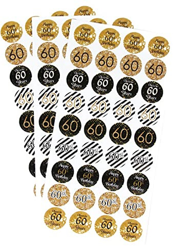 Oblique Unique® 60. Geburtstag Sticker Jubiläum Deko Aufkleber 108 Stück Feier Party Geschenk Dekoration Geburtstagsdeko Gold Schwarz Weiß