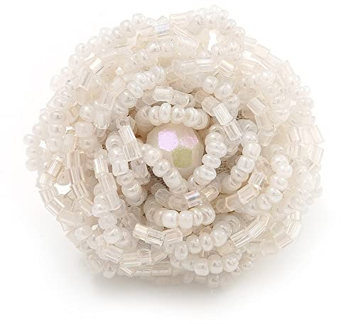 Avalaya Bague extensible avec perles en verre Blanc neige 40 mm, Verre