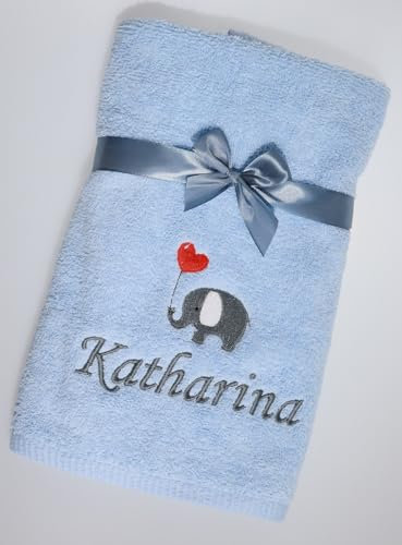 ★ Handtuch mit Namen und Motiv Bestickt ★ Duchtuch ★ Geschenk ★ Badetuch ★ 500 g/m2 ★ (70 x 140 cm, Hellblau)