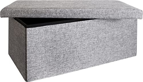 Echtwerk Sitzbank, Faltbare Polsterbank aus hochwertigem Strukturstoff, Sitzhocker mit Aufbewahrungsfunktion, Für Wohnzimmer/Schlafzimmer, Bis 300 kg belastbar, Grau, EW-SB-0499, 76 x 38 x 38 cm