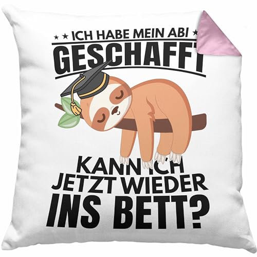 Trendation Abi 2025 Geschenk Abschluss Abitur Kissen mit Füllung 40x40 Faultier Abifeier Geschenkidee (Rosa)