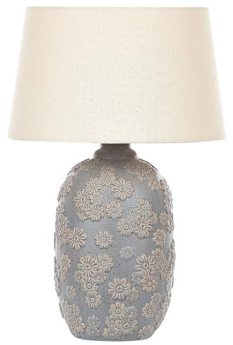Beliani Tischlampe 46 cm Keramik grau Stoffschirm beige Kabel mit Schalter Ferrey