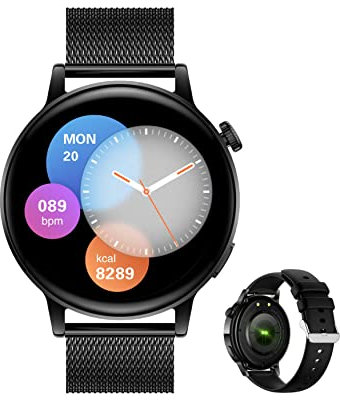 Aliwisdom Smartwatch für Herren Damen, 1,36 Zoll HD Rund Bluetooth Anruf Smart Watch Wasserdicht Fitness Tracker für iOS Android Mit Bluetooth telefonieren & Whatsapp Funktion (Schwarz)