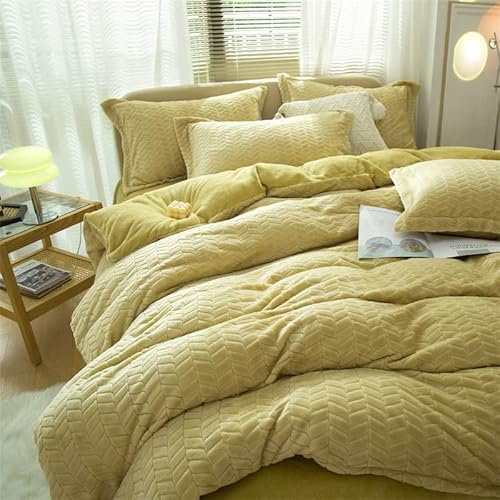 TGPOLI Baumwoll Bettlaken,Warmes Doppelseitiges Fleece-Bettbezug-Set Aus Verdicktem Flanell Im EuropäIschen Stil, King-Size-Doppelbett-Einzelkissenbezug-Decke,C,Only 1 Duvet Cover(150 * 200cm)