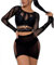 Buitifo Frauen Dessous Set Sexy Mesh Two Piece Sets Langarm Tops und Bodycon Röcke（Schwarz,Einheitsgröße