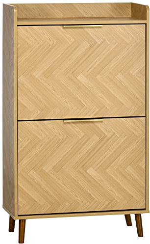 HOMCOM Meuble à Chaussures à 2 abattants, étagère à Chaussures Style Vintage, pour Petit entrée, Salon, Chambre, 70 x 30 x 120 cm