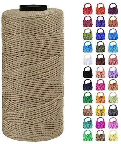 LEREATI Makramee Garn Geflochten 1.5mm x 200m Bunt Schnur für Armbänder Faden Zum Perlen Auffädeln, Macrame Cord 1.5mm für Basteln, Knüpfen, Dekoration, Borsa Crossbody (Khakiweiß)