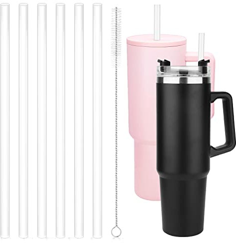 6pcs Replacement Straws for Stanley Adventure Quencher 40oz Travel Tumblers, Reusable Plastic Straw with Cleaning Brush for Stanley Cup 40oz Water Jug (30cm / 11.8inch Long)