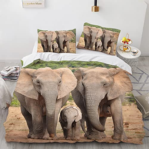 HAMAGI Komfortabel Weich Mikrofaser Bettbezüge 155X220 Elefant Elefantenmotiv Tiere Teenager Bettwäsche 155 X 220 cm Mit 2 Stück Kissenbezug 80X80Cm