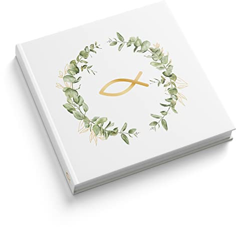 itenga Gästebuch Album Fisch für Kommunion Konfirmation Erinnerung Mädchen und Jungen 120 Seiten mit Fadenheftung (Eukalyptus)