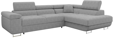 Mirjan24 Ecksofa Torezio Cord mit Bettkasten, Einstellbare Kopfstützen, Sofa mit Schlaffunktion, Eckcouch für Wohnzimmer, L-Form Couch mit Bettfunktion (Poso 110, Seite: Rechts)