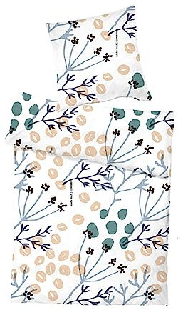 INDA-Exclusiv Set di biancheria da letto in microfibra seersucker 135 x 200 cm + 80 x 80 cm con chiusura lampo, modello: ramoscelli