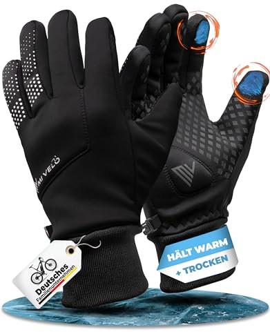 MIVELO Fahrradhandschuhe Herren & Damen mit Ergo-PAD Winterhandschuhe Touchscreen wasserfest & Winddicht Handschuhe Fahrrad Winter (L, schwarz)