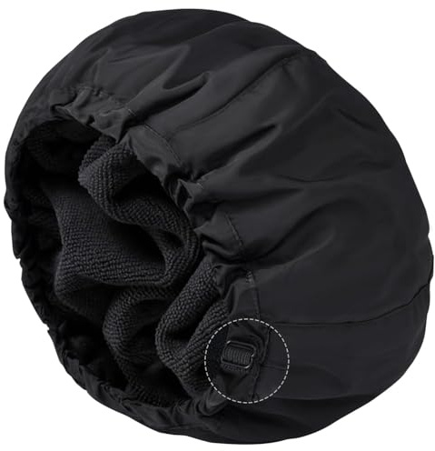 Shower Cap for Women Black Bath Cap, Reversible Large Waterproof Adjustable Shower Caps Terry Lining & Elastic Band Stretch Hem Hair Hat