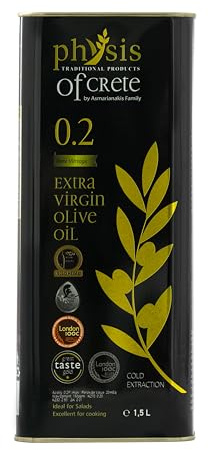 Physis of Crete 0.2 Olivenöl Extra Vergine aus Kreta, Griechisches Olivenöl, Koroneiki, Kaltgepresst, Erste Pressung, Niedrige Säure 0,2%, Handgepflückt, 1,5 L