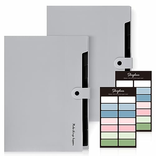SKYDUE 2 Stück Dokumentenmappe A4, Mappe Mit 8 Fächern, Fächermappe A4 Mit Etiketten, Tragbar Ordnungsmappe Mappen Ordnersystem, Document Folder (Grau)