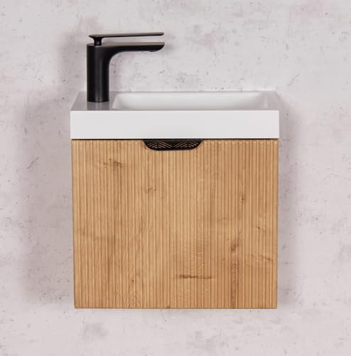 Quentis Badmöbel Gäste-WC Set Fresco Breite 40 cm, Waschbecken mit Unterschrank, Waschbeckenunterschrank aufgebaut (Burlington Eiche, Breite 40 cm)