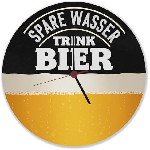 speecheese Spare Wasser Trink Bier Wanduhr Witzige Uhr für Männer mit Biermotiv als Dekoration für den Partykeller oder für die Kneipe des Vertrauens