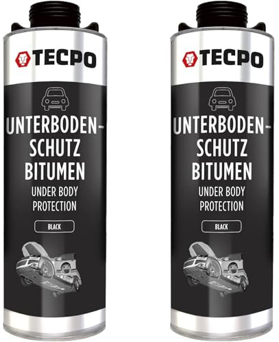 TECPO 2x Bitumen Unterbodenschutz schwarz, 1 Liter Steinschlagschutz UBS Autolack Rostmittel Korrosionsschutz mit Anti-Dröhn-Wirkung in Saugdose 1L